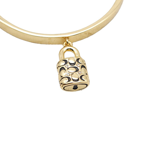 COACH Goldtone & Crystal Quilted Padlock Bangle Bracelet